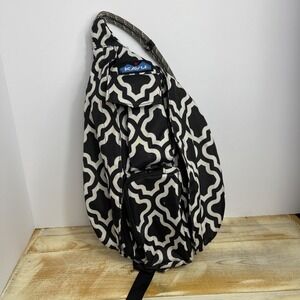 KAVU SLING BACK Black & White Geometric Print Back Rope Canvas